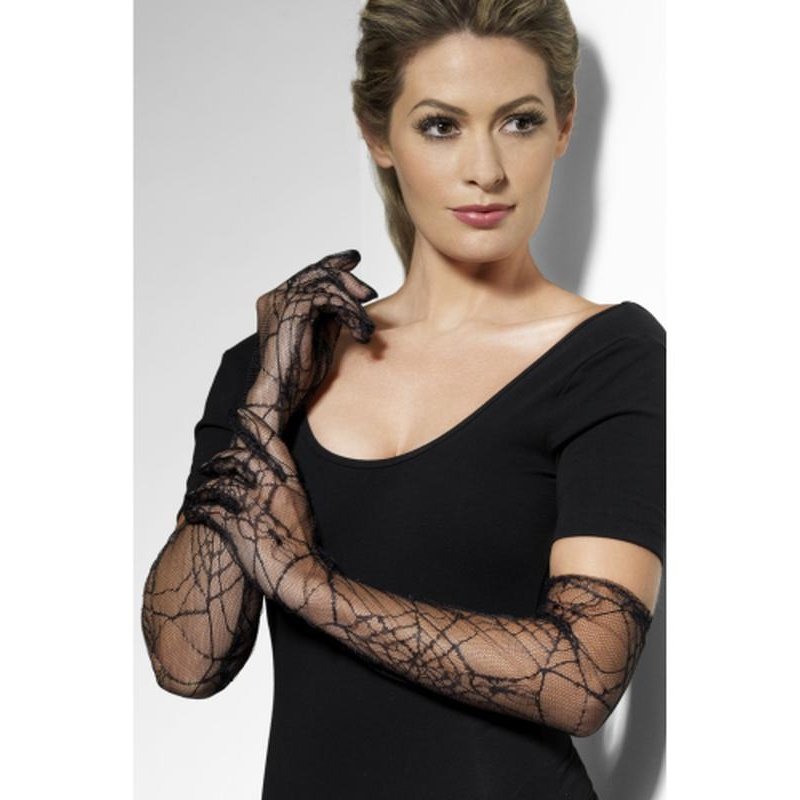 Lace Gloves, Black Spiderwebs - Jokers Costume Mega Store