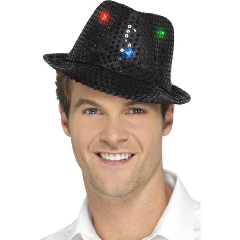 Light Up Sequin Trilby Hat - Black - Jokers Costume Mega Store