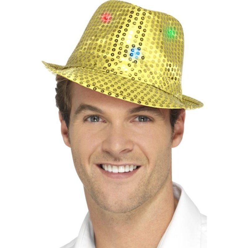Light Up Sequin Trilby Hat - Gold - Jokers Costume Mega Store