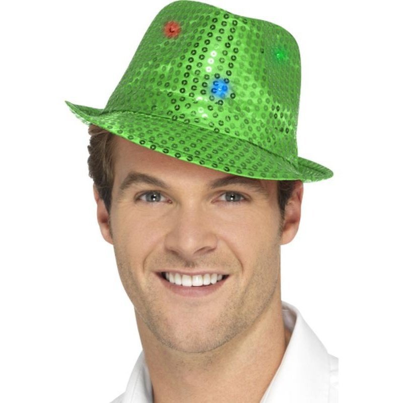 Light Up Sequin Trilby Hat - Green - Jokers Costume Mega Store