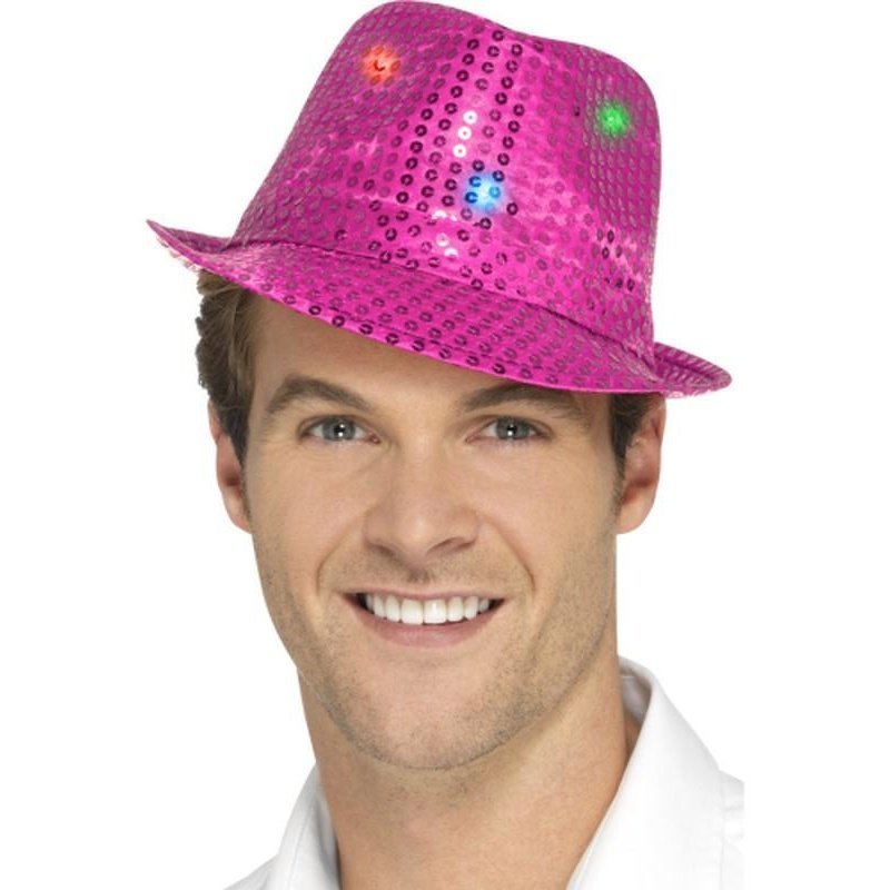 Light Up Sequin Trilby Hat - Pink - Jokers Costume Mega Store