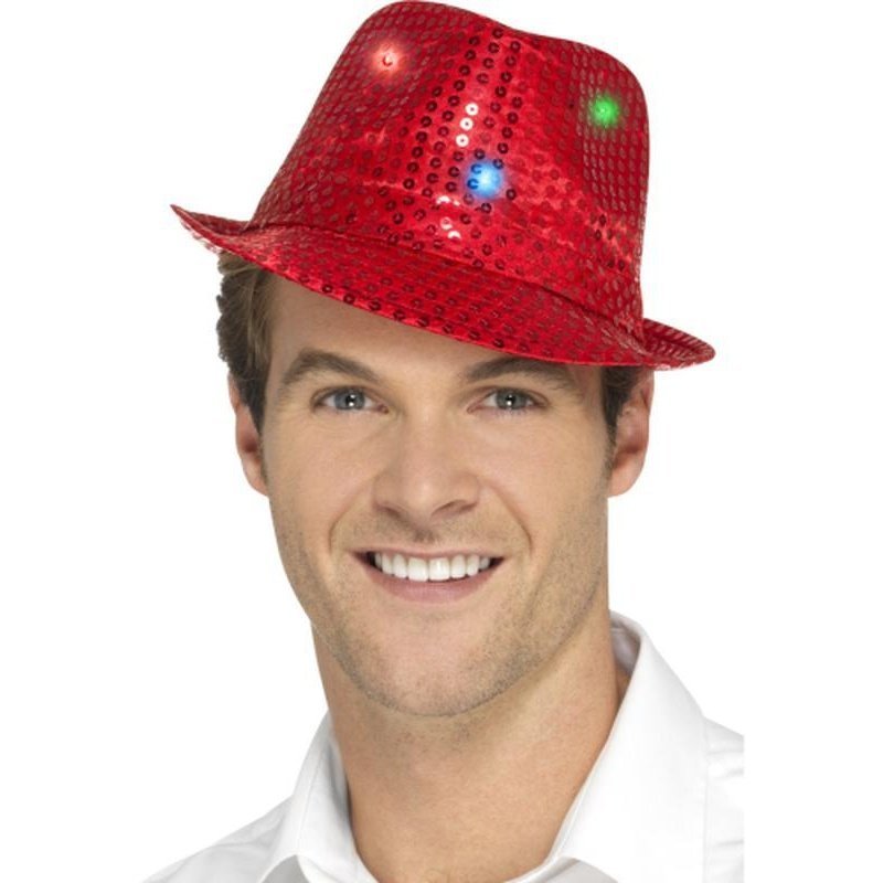 Light Up Sequin Trilby Hat - Red - Jokers Costume Mega Store