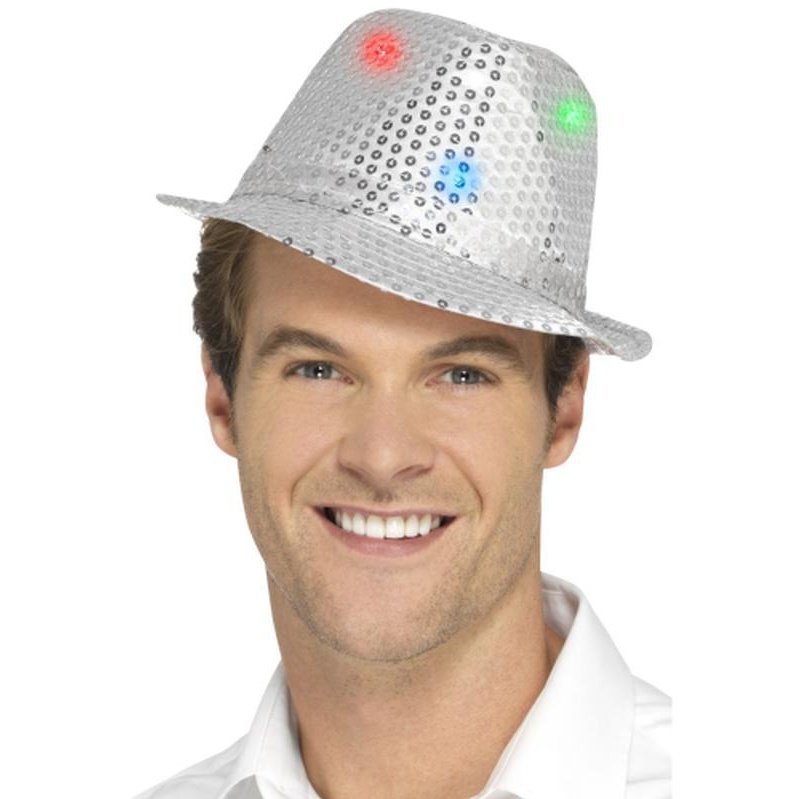 Light Up Sequin Trilby Hat - Silver - Jokers Costume Mega Store