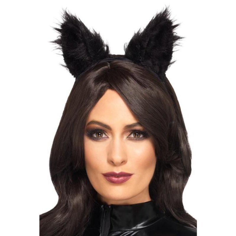 Long Pile Fur Cat Ears, Black - Jokers Costume Mega Store