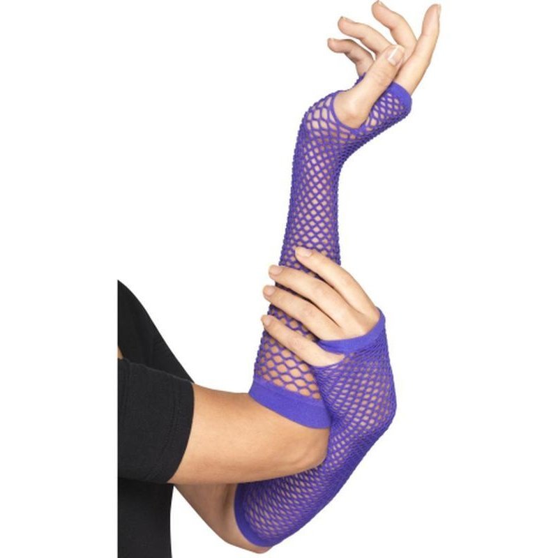 Long Purple Fishnet Gloves - Jokers Costume Mega Store