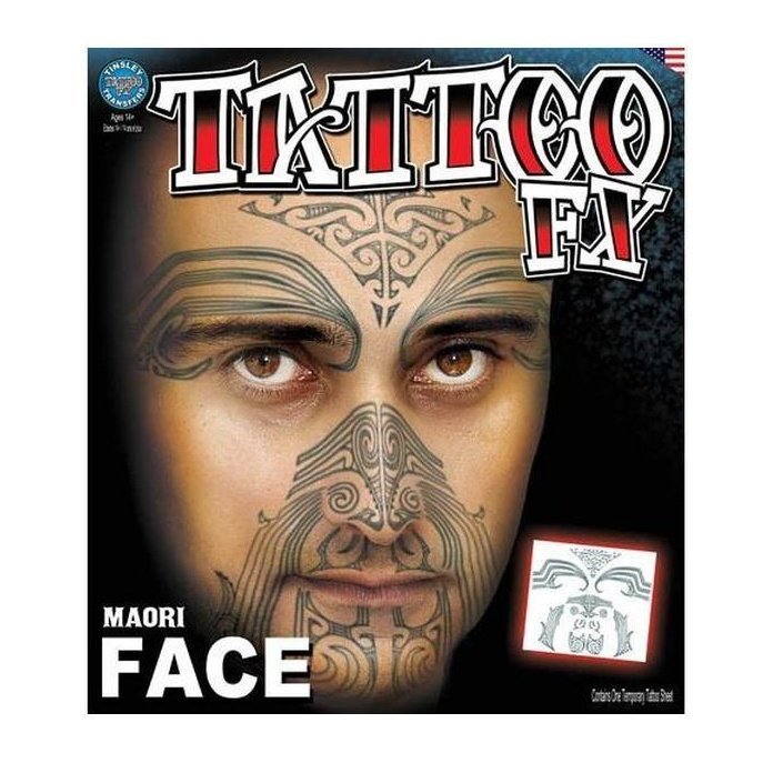Maori Face Full Face Temporary Tattoo - Jokers Costume Mega Store