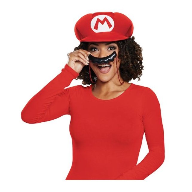 Mario Hat And Moustache Necklace Adult - Jokers Costume Mega Store