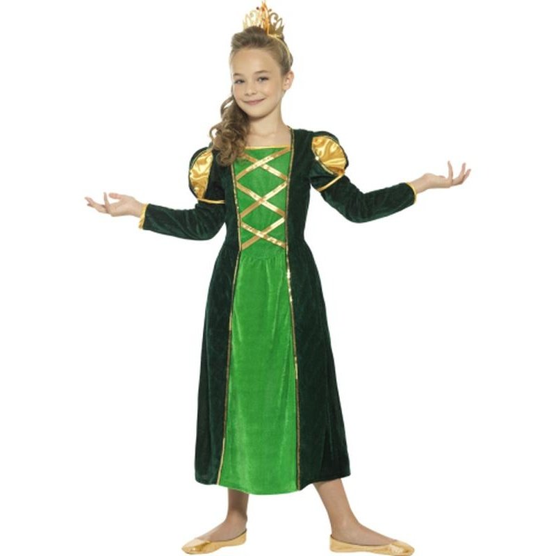 Green Medieval Princess Costume with Crown - Kids Wear – Jokers Costume ...