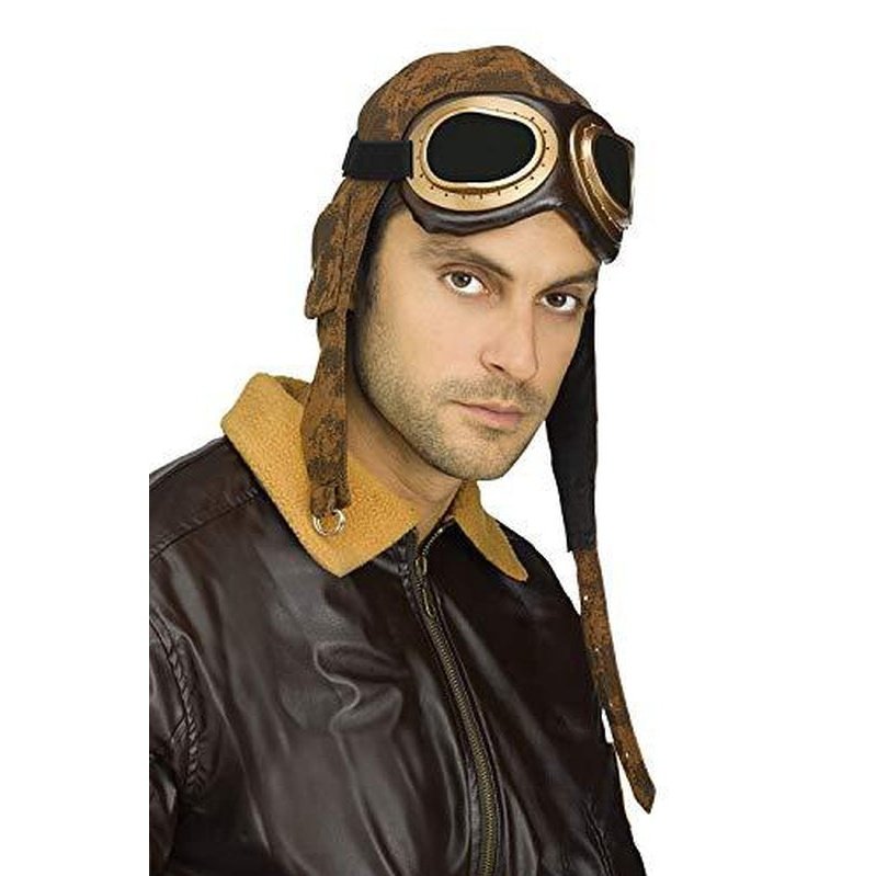 Men's Aviator Cap With Goggles, Brown, - Jokers Costume Mega Store