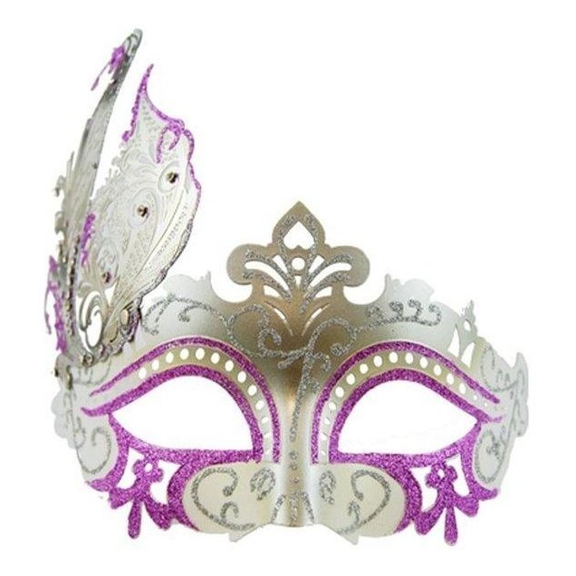 Metal Masquerade Mask - Silver/Pink - Jokers Costume Mega Store