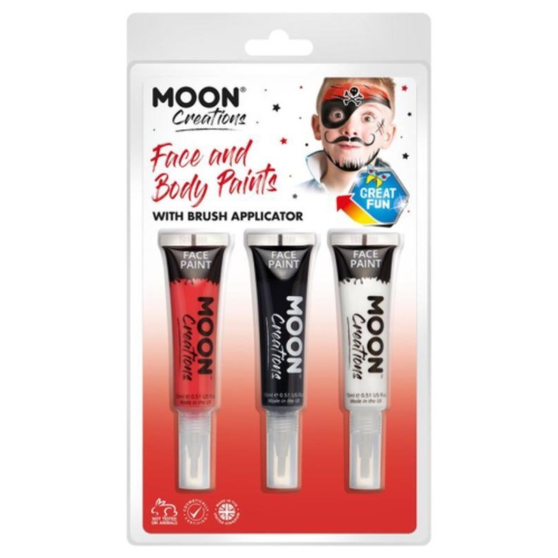 Moon Creations Face & Body Paints and Brush, Pirate-Make up and Special FX-Jokers Costume Mega Store
