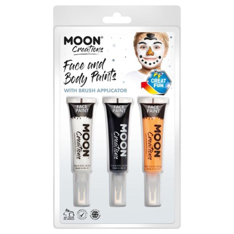 Moon Creations Face & Body Paints and Brush, Snowman-Make up and Special FX-Jokers Costume Mega Store