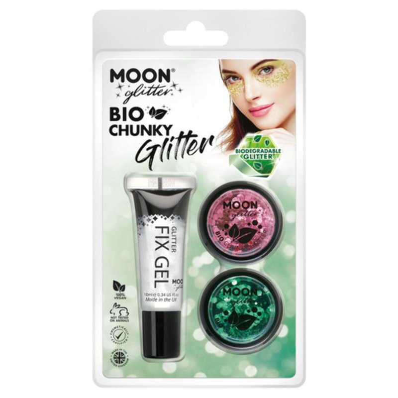 Moon Glitter Bio Chunky Glitter, Pink, Green-Make up and Special FX-Jokers Costume Mega Store