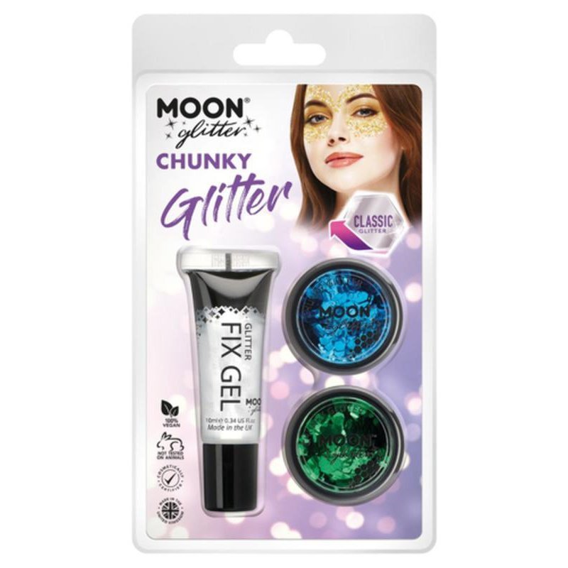 Moon Glitter Classic Chunky Glitter, Blue, Green-Make up and Special FX-Jokers Costume Mega Store