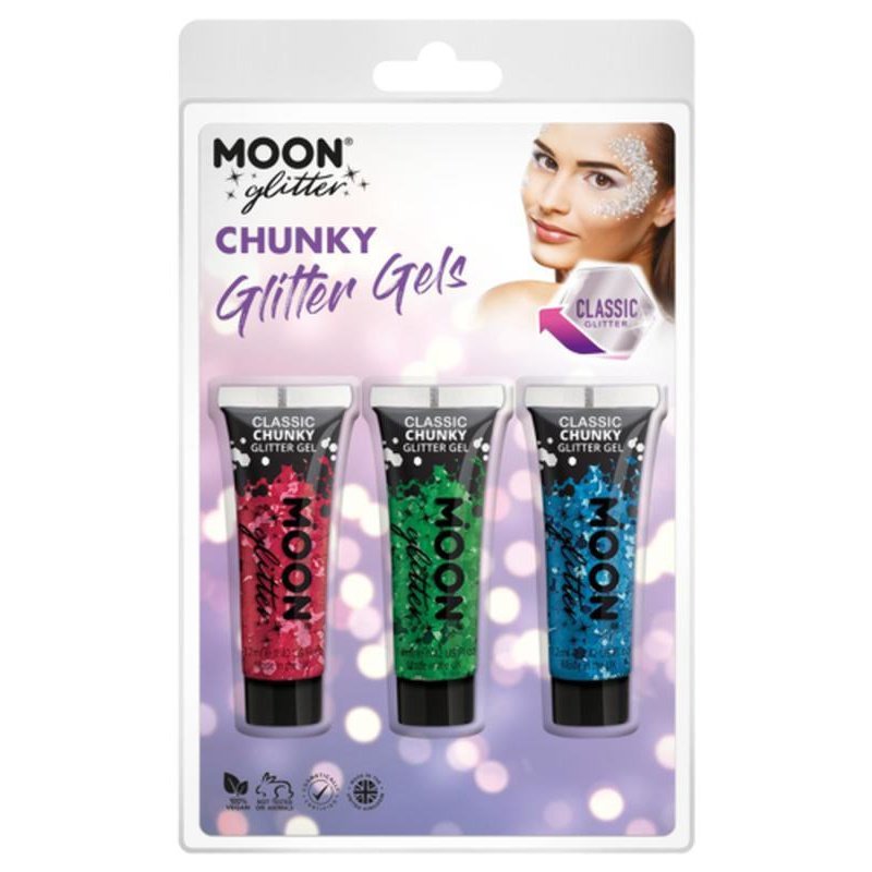 Moon Glitter Classic Chunky Glitter Gel, Red, Green, Blue-Make up and Special FX-Jokers Costume Mega Store