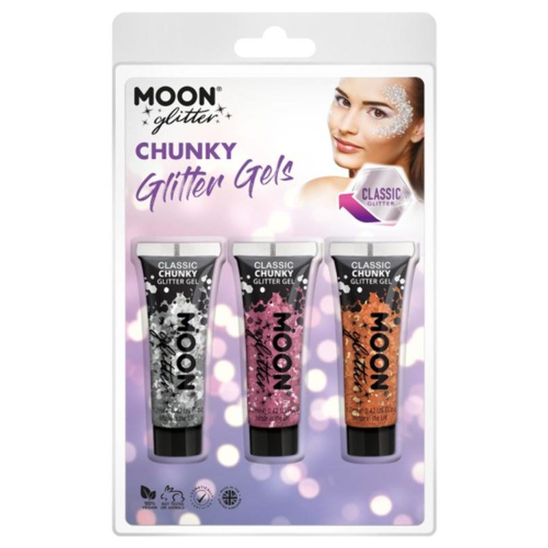 Moon Glitter Classic Chunky Glitter Gel, Silver, Pink, Copper Bronze-Make up and Special FX-Jokers Costume Mega Store