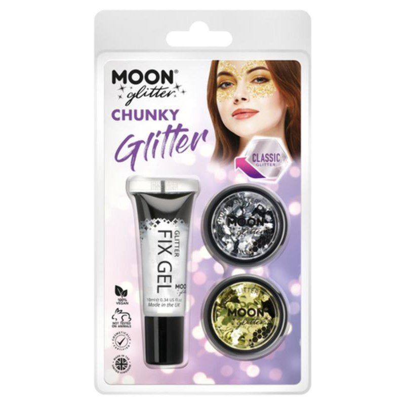 Moon Glitter Classic Chunky Glitter, Silver, Gold-Make up and Special FX-Jokers Costume Mega Store