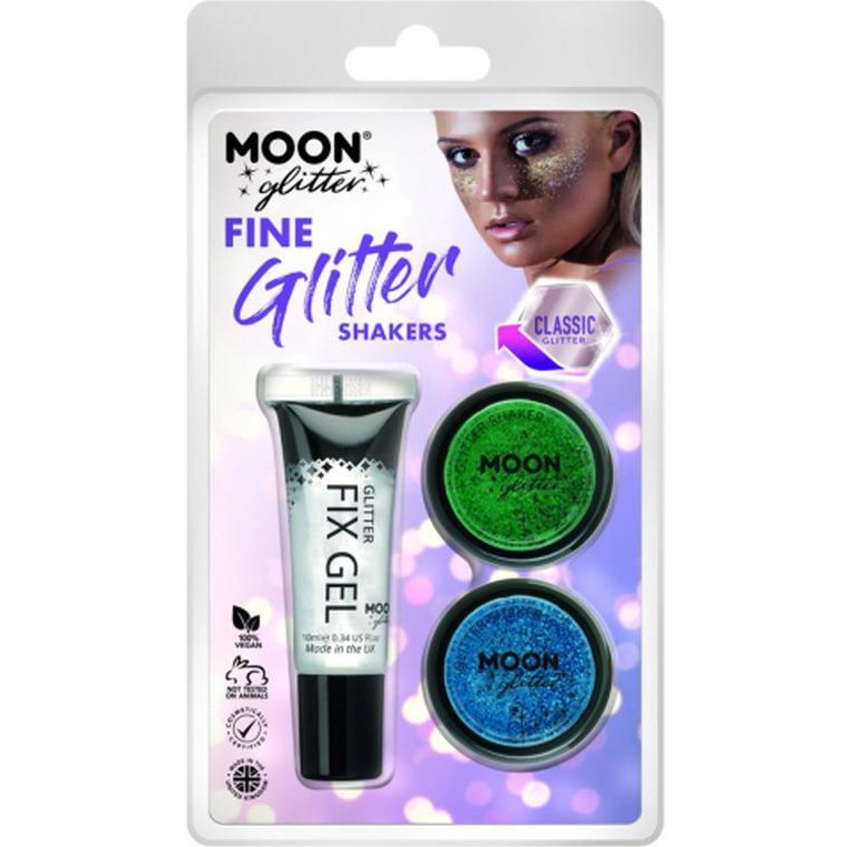 Moon Glitter Classic Fine Glitter Shakers, Green, Blue-Make up and Special FX-Jokers Costume Mega Store