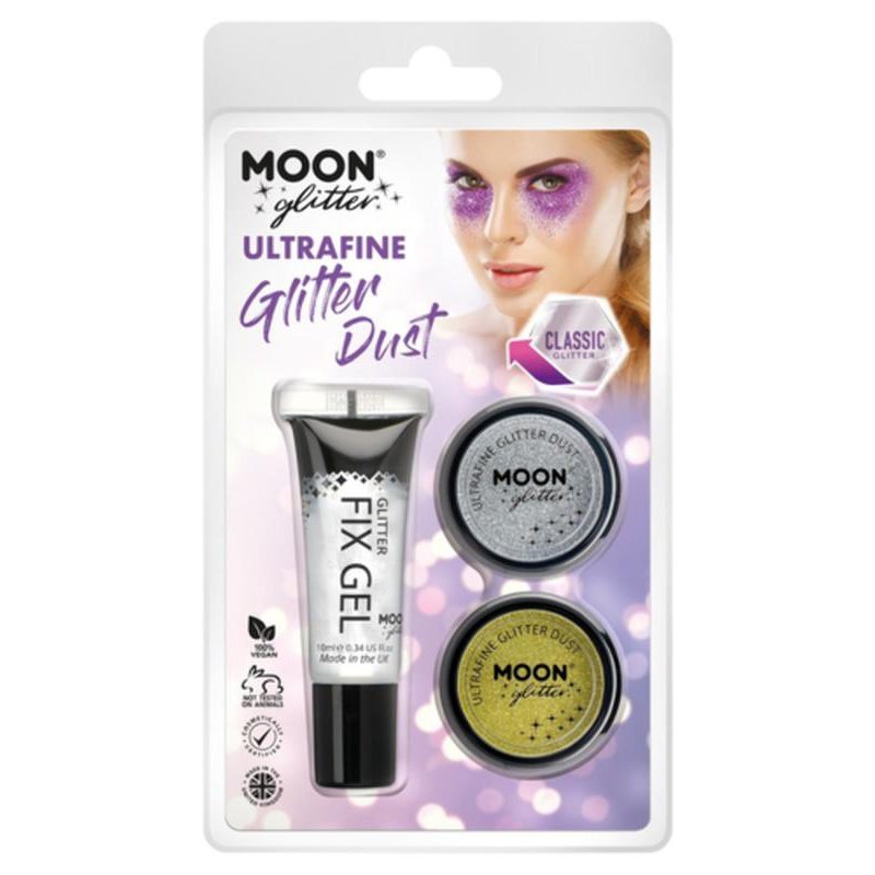 Moon Glitter Classic Ultrafine Glitter Dust, Gel, Silver, Gold-Make up and Special FX-Jokers Costume Mega Store