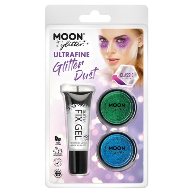 Moon Glitter Classic Ultrafine Glitter Dust, Green, Blue-Make up and Special FX-Jokers Costume Mega Store