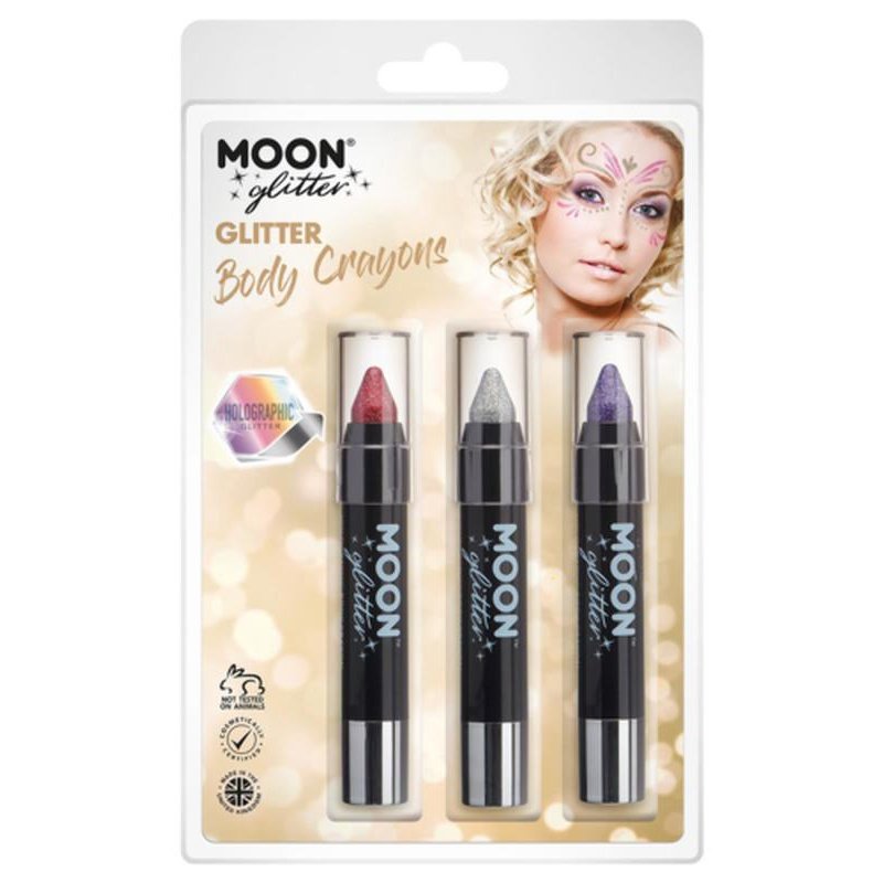 Moon Glitter Holographic Body Crayons, Red, Silver, Purple-Make up and Special FX-Jokers Costume Mega Store