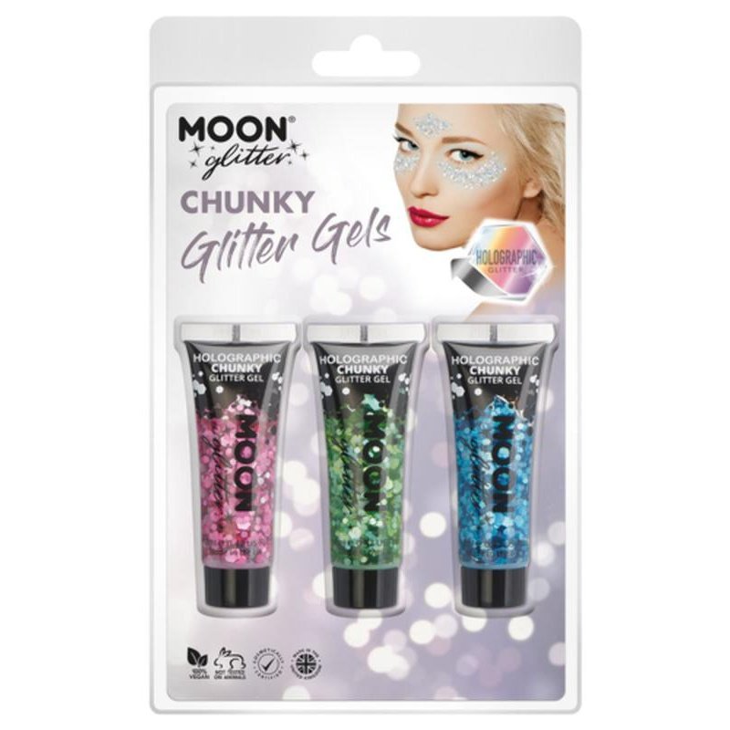 Moon Glitter Holographic Chunky Glitter Gel, Pink, Green, Blue-Make up and Special FX-Jokers Costume Mega Store