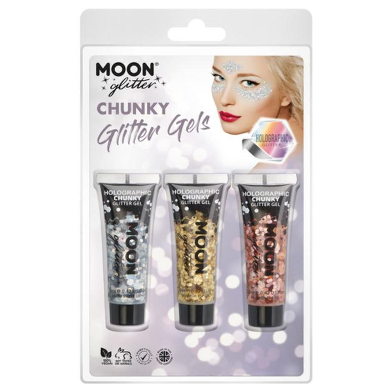 Moon Glitter Holographic Chunky Glitter Gel, Silver, Gold, Rose Gold-Make up and Special FX-Jokers Costume Mega Store