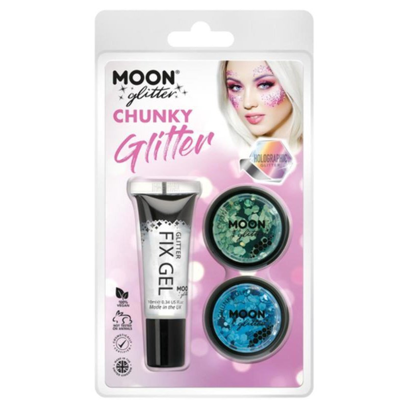 Moon Glitter Holographic Chunky Glitter, Green, Blue-Make up and Special FX-Jokers Costume Mega Store
