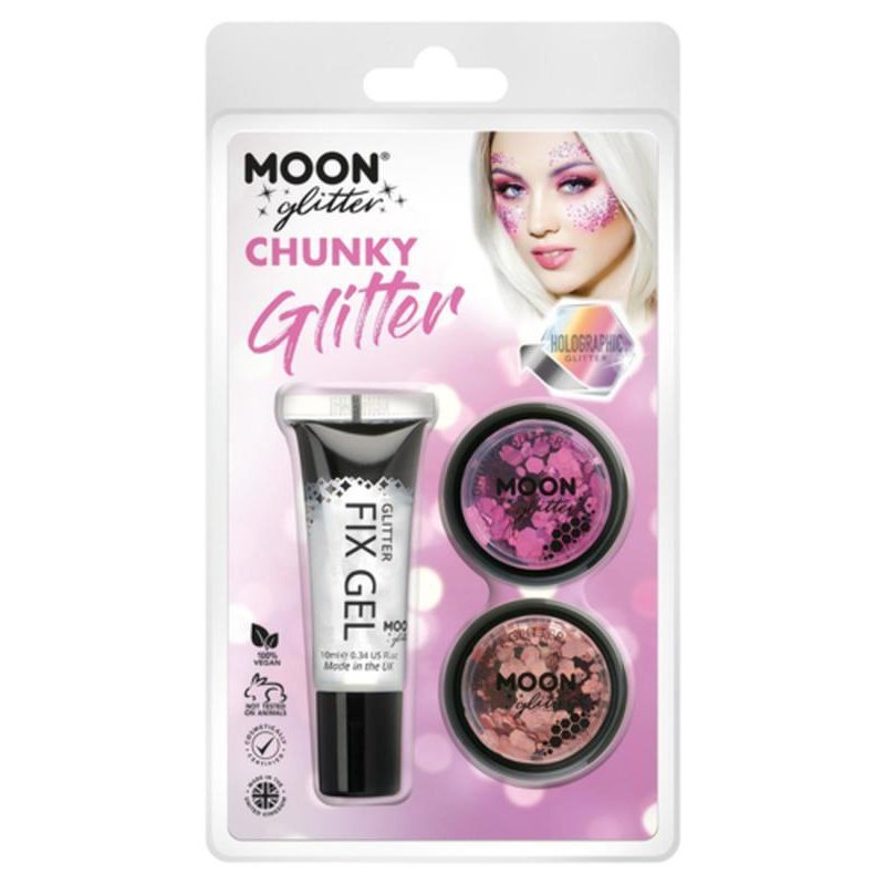 Moon Glitter Holographic Chunky Glitter, Pink, Rose Gold-Make up and Special FX-Jokers Costume Mega Store