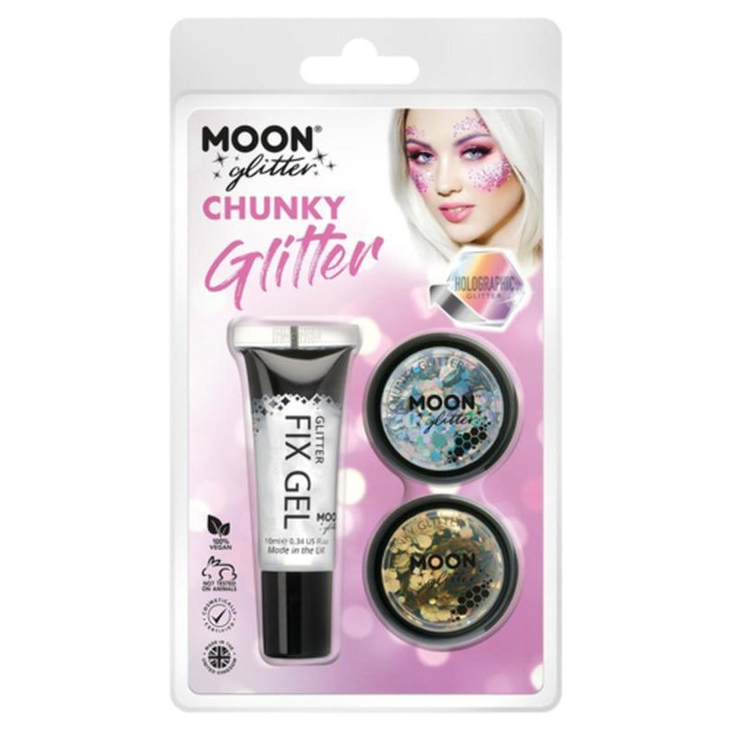 Moon Glitter Holographic Chunky Glitter, Silver, Gold-Make up and Special FX-Jokers Costume Mega Store