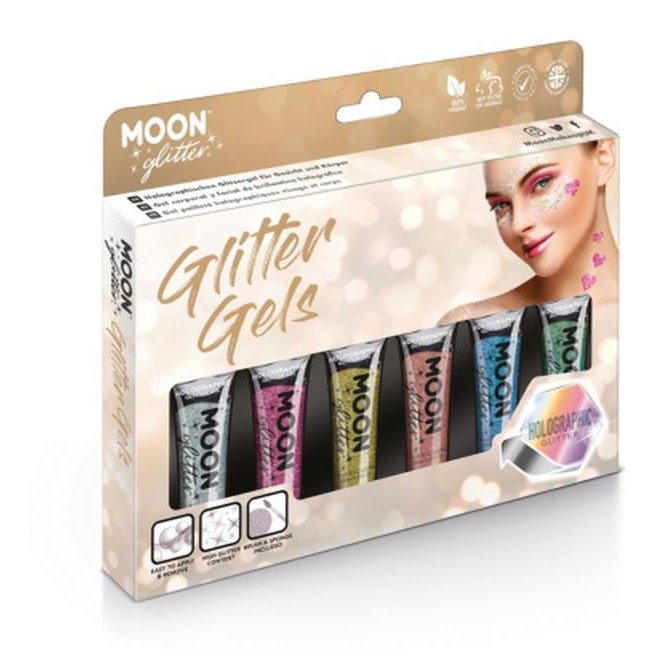 Moon Glitter Holographic Fine Glitter Gel, Assorte-Make up and Special FX-Jokers Costume Mega Store