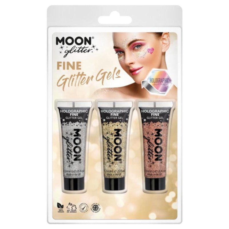 Moon Glitter Holographic Fine Glitter Gel, Silver, Gold, Rose Gold-Make up and Special FX-Jokers Costume Mega Store