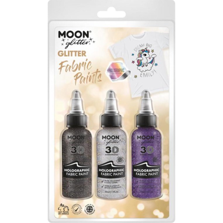 Moon Glitter Holographic Glitter Fabric Paint, Black, Silver, Purple-Make up and Special FX-Jokers Costume Mega Store