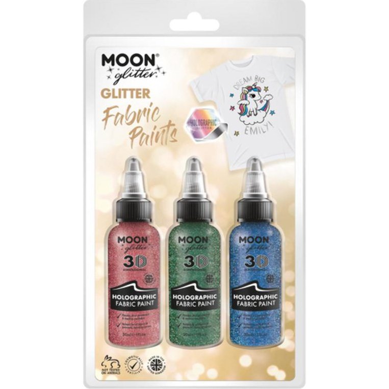 Moon Glitter Holographic Glitter Fabric Paint, Pink, Green, Blue-Make up and Special FX-Jokers Costume Mega Store