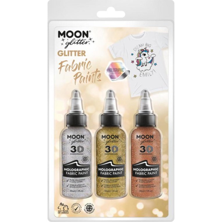 Moon Glitter Holographic Glitter Fabric Paint, Silver, Gold, Rose Gold-Make up and Special FX-Jokers Costume Mega Store