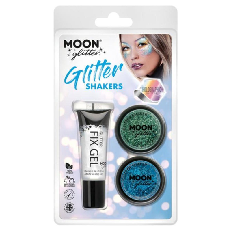 Moon Glitter Holographic Glitter Shakers, Green, Blue-Make up and Special FX-Jokers Costume Mega Store