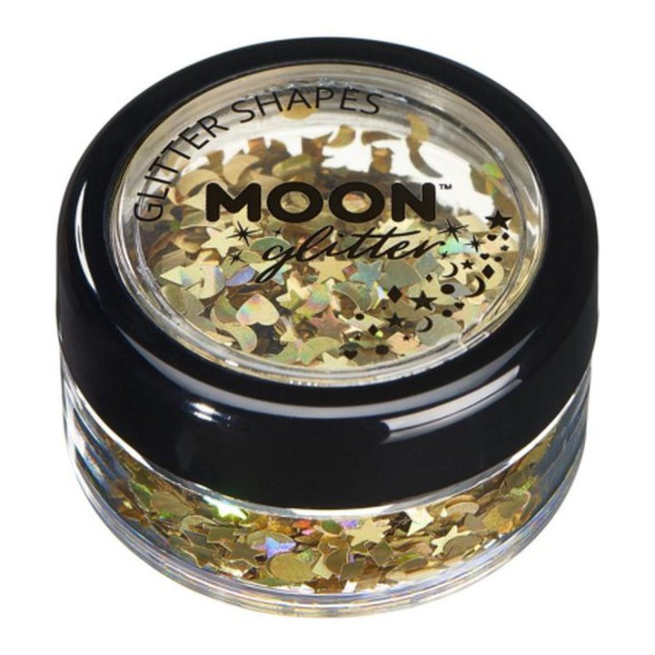 Moon Glitter Holographic Glitter Shapes, Gold-Make up and Special FX-Jokers Costume Mega Store