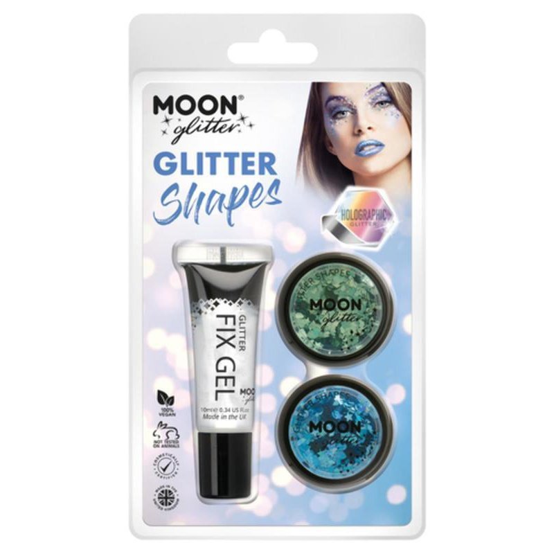 Moon Glitter Holographic Glitter Shapes, Green, Blue-Make up and Special FX-Jokers Costume Mega Store