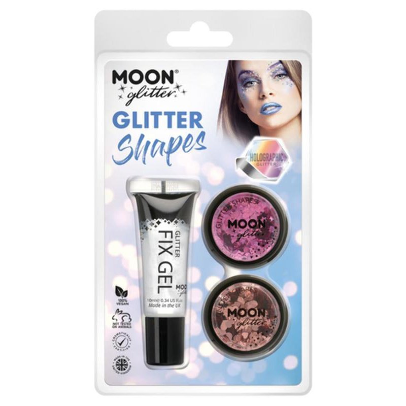 Moon Glitter Holographic Glitter Shapes, Pink, Rose Gold-Make up and Special FX-Jokers Costume Mega Store