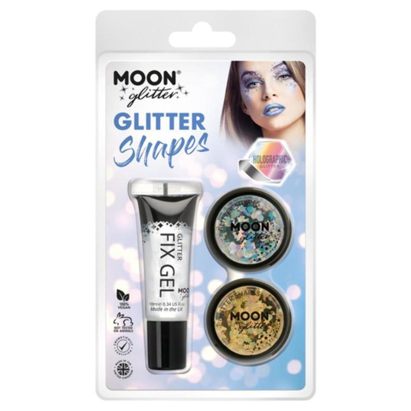 Moon Glitter Holographic Glitter Shapes, Silver, Gold-Make up and Special FX-Jokers Costume Mega Store