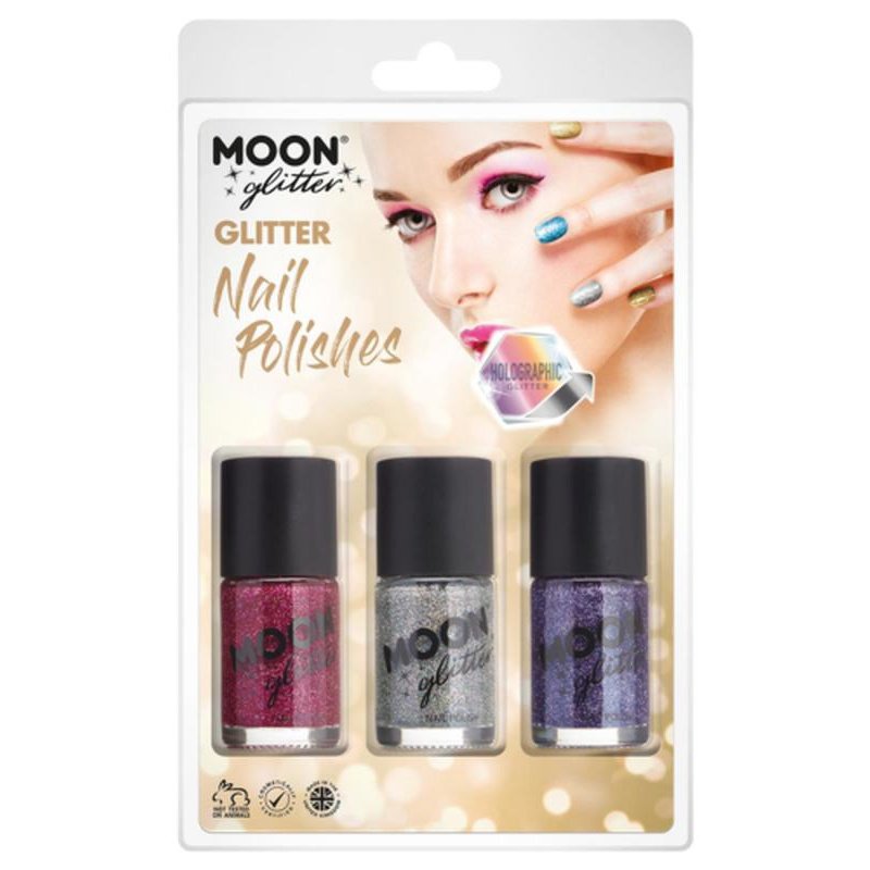 Moon Glitter Holographic Nail Polish, Fuchsia, Silver, Purple-Make up and Special FX-Jokers Costume Mega Store