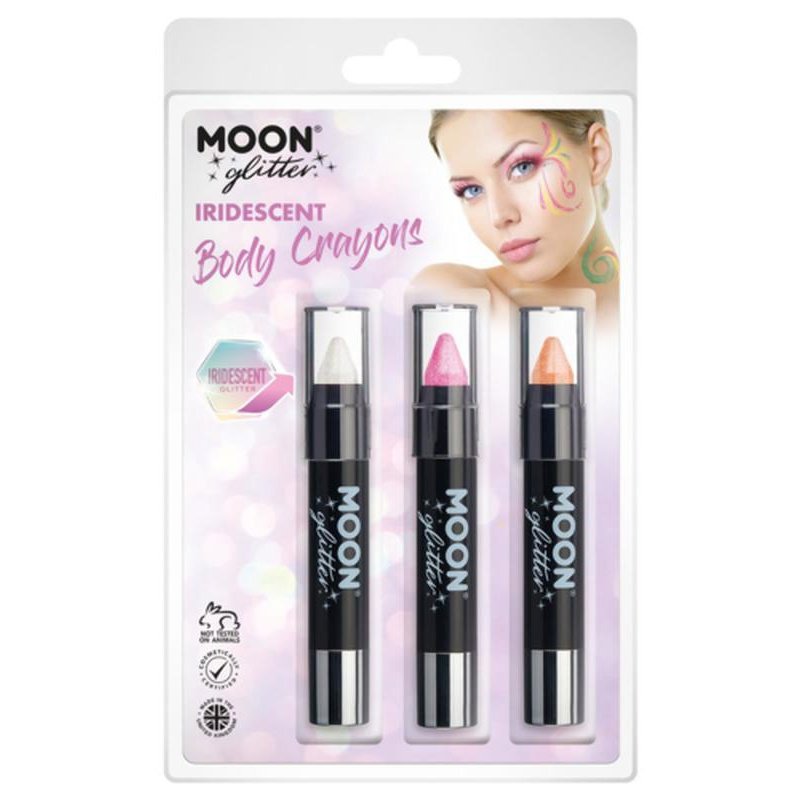 Moon Glitter Iridescent Body Crayons, White, Pink, Orange-Make up and Special FX-Jokers Costume Mega Store