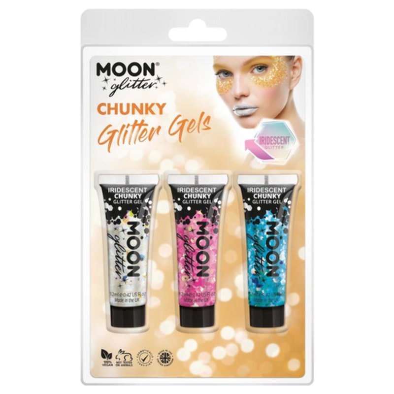 Moon Glitter Iridescent Chunky Glitter Gel, White, Pink, Blue-Make up and Special FX-Jokers Costume Mega Store