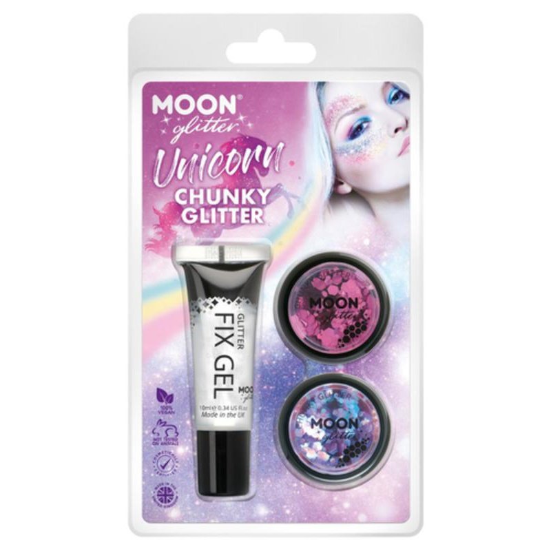 Moon Glitter Themed Clamshells, Pink - Chunky Glitters-Make up and Special FX-Jokers Costume Mega Store