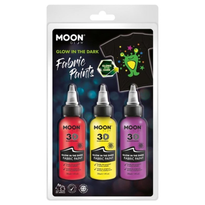 Moon Glow - Glow in the Dark Fabric Paint, Red, Yellow, Purple-Make up and Special FX-Jokers Costume Mega Store