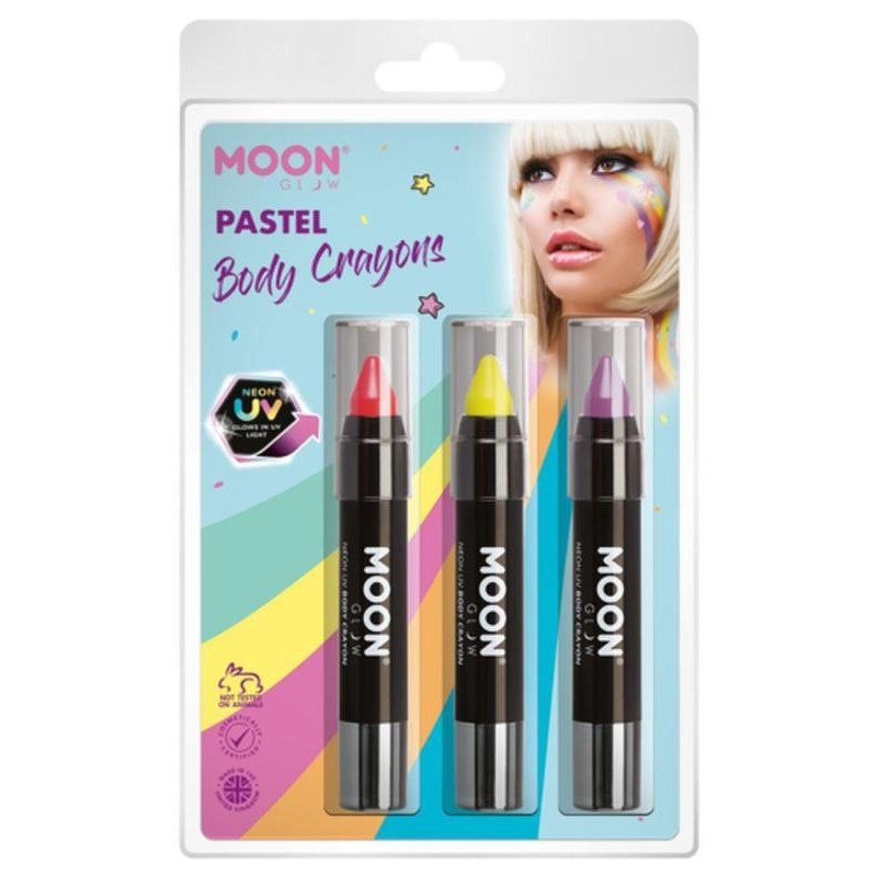 Moon Glow Intense Neon UV Body Crayons, Coral, Pink, Lilac-Make up and Special FX-Jokers Costume Mega Store