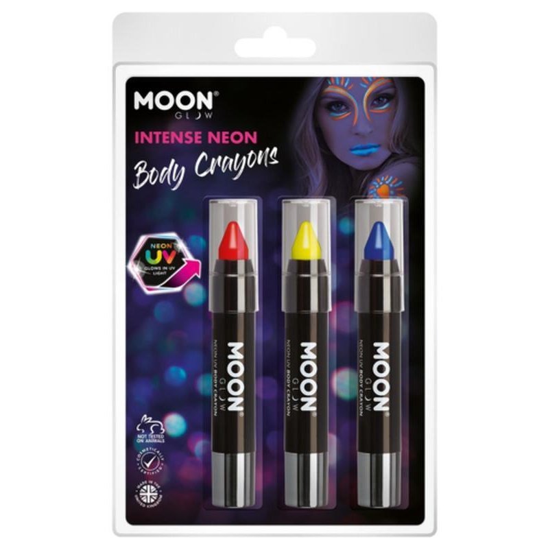 Moon Glow Intense Neon UV Body Crayons, Red, Yellow, Purple-Make up and Special FX-Jokers Costume Mega Store