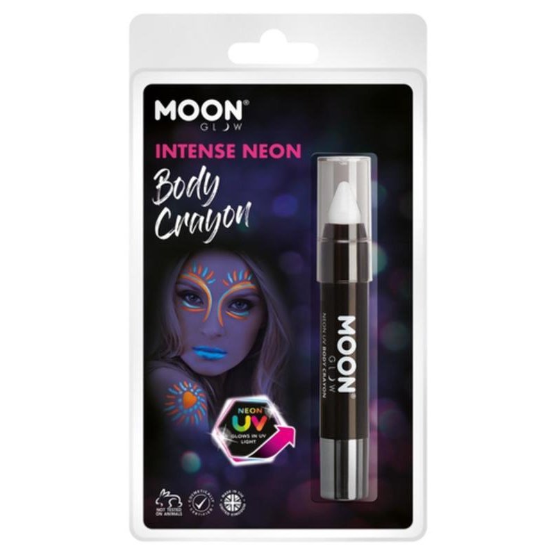 Moon Glow Intense Neon UV Body Crayons, White-Make up and Special FX-Jokers Costume Mega Store