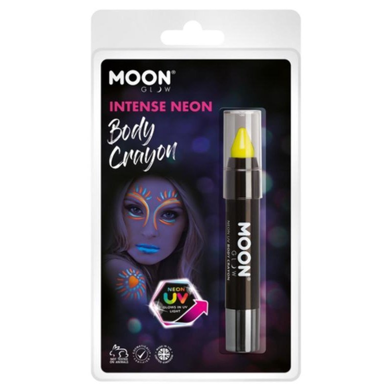 Moon Glow Intense Neon UV Body Crayons, Yellow-Make up and Special FX-Jokers Costume Mega Store