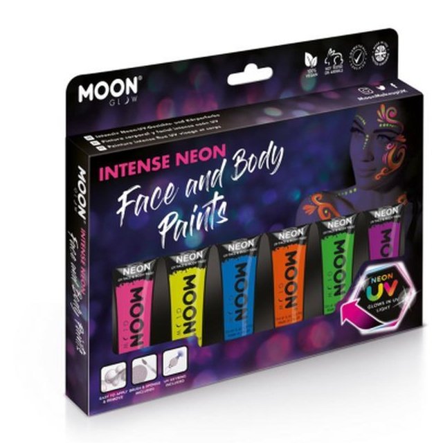 Moon Glow Intense Neon UV Face Paint, Boxset-Make up and Special FX-Jokers Costume Mega Store